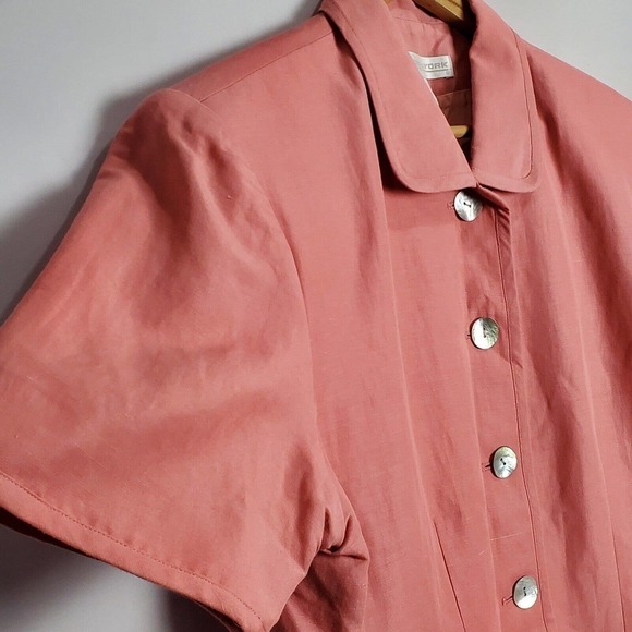 Vintage 90's Preston & York Pink Linen Blend Button Up Short Sleeve Blouse Sz 16 - Picture 4 of 9